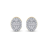 10kt Yellow Gold Womens Baguette Diamond Oval Cluster Earrings 1/4 Cttw