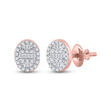 10kt Rose Gold Womens Baguette Diamond Oval Cluster Earrings 1/4 Cttw