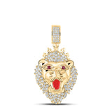 10kt Yellow Gold Mens Round Diamond Lion Crown Charm Pendant 2 Cttw