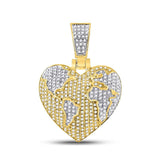 10kt Yellow Gold Mens Round Diamond Heart Globe Charm Pendant 3/4 Cttw