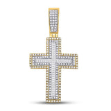 10kt Yellow Gold Mens Baguette Diamond Cross Charm Pendant 7/8 Cttw