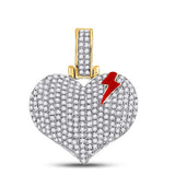 10kt Yellow Gold Mens Round Diamond Bolt Crack Heart Charm Pendant 3/4 Cttw