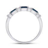14kt White Gold Womens Baguette Blue Sapphire Diamond Anniversary Ring 5/8 Cttw