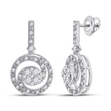 14kt White Gold Womens Round Diamond Fashion Swirl Dangle Earrings 1/2 Cttw