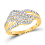 10kt Yellow Gold Womens Round Diamond Crossover Fashion Ring 1/2 Cttw
