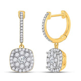 14kt Yellow Gold Womens Round Diamond Hoop Square Dangle Earrings 1 Cttw