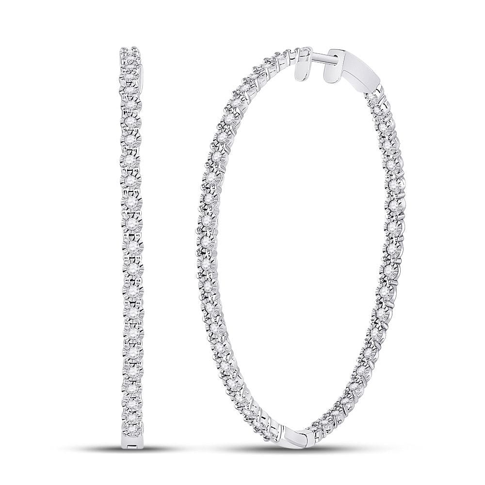 14kt White Gold Womens Round Diamond Inside-Outside Hoop Earrings 1-1/4 Cttw