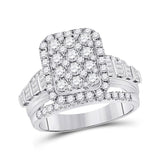 14kt White Gold Womens Round Diamond Rectangle Cluster Ring 1-3/4 Cttw