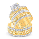 14kt Yellow Gold His Hers Round Diamond Halo Matching Wedding Set 2 Cttw
