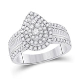 14kt White Gold Womens Round Diamond Pear-Shape Cluster Ring 1-1/5 Cttw