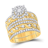 14kt Yellow Gold His Hers Round Diamond Halo Matching Wedding Set 2-7/8 Cttw
