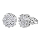14kt White Gold Womens Round Diamond Flower Cluster Earrings 1.00 Cttw