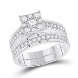 14kt White Gold His Hers Round Diamond Cluster Matching Wedding Set 2-1/5 Cttw