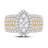 14kt Yellow Gold Womens Round Diamond Marquise-shape Cluster Ring 1-3/4 Cttw