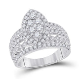 14kt White Gold Womens Round Diamond Marquise-shape Cluster Ring 1-3/4 Cttw