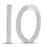 14kt White Gold Womens Round Diamond In Out Hoop Earrings 5 Cttw