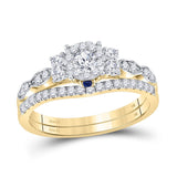 14kt Yellow Gold Round Diamond Halo Bridal Wedding Ring Band Set 3/4 Cttw