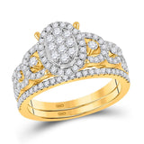 14kt Yellow Gold Round Diamond Bridal Wedding Ring Band Set /8 Cttw