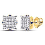 14kt Yellow Gold Womens Round Diamond Blue Sapphire Square Earrings 3/4 Cttw