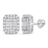 14kt White Gold Womens Baguette Diamond Rectangle Cluster Earrings 1/2 Cttw