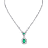 14kt White Gold Womens Emerald-Shape Emerald Cocktail Necklace 2-7/8 Cttw