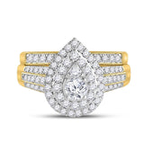 14kt Yellow Gold Round Diamond Pear Bridal Wedding Ring Band Set 1 Cttw