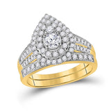 14kt Yellow Gold Round Diamond Pear Bridal Wedding Ring Band Set 1 Cttw