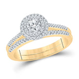 14kt Yellow Gold Round Diamond Halo Bridal Wedding Ring Band Set 1/2 Cttw