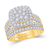 14kt Yellow Gold Round Diamond Square Bridal Wedding Ring Band Set 2 Cttw