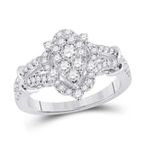 14kt White Gold Womens Round Diamond Marquise-shape Cluster Ring 1 Cttw