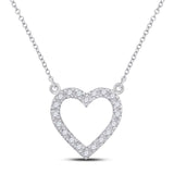 10kt White Gold Womens Round Diamond Heart Necklace 1/12 Cttw