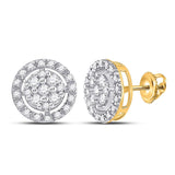 10kt Yellow Gold Womens Round Diamond Circle Cluster Earrings 1/5 Cttw