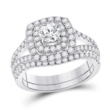 14kt White Gold Round Diamond Bridal Wedding Ring Band Set 1-5/8 Cttw