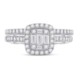14kt White Gold Baguette Diamond Bridal Wedding Ring Band Set 3/4 Cttw
