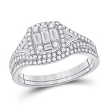 14kt White Gold Baguette Diamond Bridal Wedding Ring Band Set 5/8 Cttw