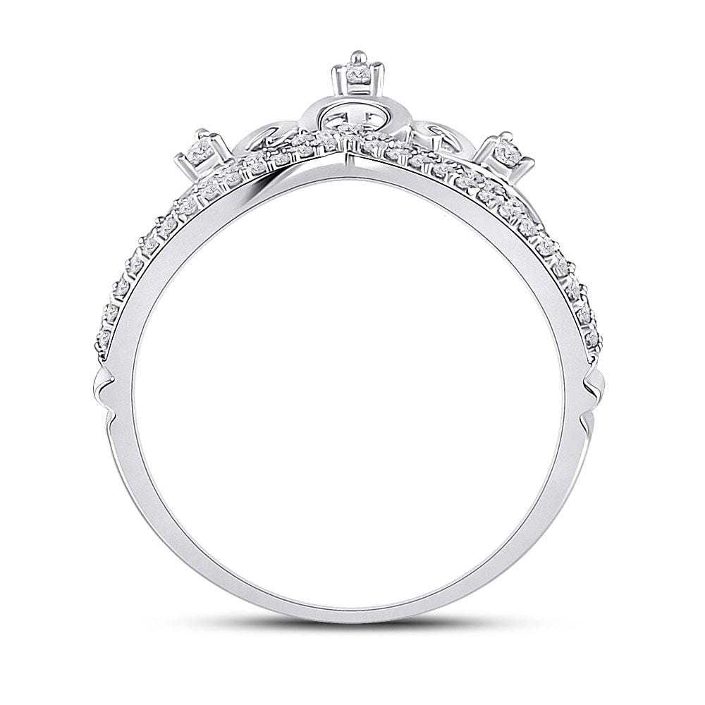 10kt White Gold Womens Round Diamond Crown Tiara Fashion Ring 1/5 Cttw