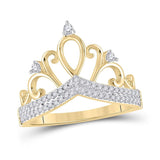 10kt Yellow Gold Womens Round Diamond Crown Tiara Fashion Ring 1/5 Cttw