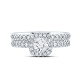 14kt White Gold Round Diamond Halo Bridal Wedding Ring Band Set 1-1/5 Cttw