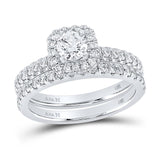 14kt White Gold Round Diamond Halo Bridal Wedding Ring Band Set 1-1/5 Cttw