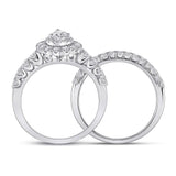 14kt White Gold Pear Diamond Solitaire Bridal Wedding Ring Band Set 1-1/2 Cttw