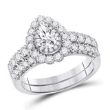 14kt White Gold Pear Diamond Solitaire Bridal Wedding Ring Band Set 1-1/2 Cttw
