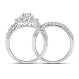 14kt White Gold Emerald Diamond Bridal Wedding Ring Band Set 1-/8 Cttw