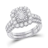 14kt White Gold Emerald Diamond Bridal Wedding Ring Band Set 1-/8 Cttw