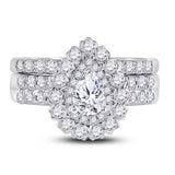 14kt White Gold Pear Diamond Bridal Wedding Ring Band Set 1-/8 Cttw
