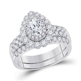 14kt White Gold Pear Diamond Bridal Wedding Ring Band Set 1-/8 Cttw