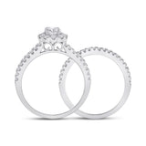 14kt White Gold Oval Diamond Bridal Wedding Ring Band Set 1-1/2 Cttw
