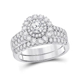 14kt White Gold Round Diamond Bridal Wedding Ring Band Set 1-3/8 Cttw