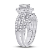 14kt White Gold Emerald Diamond Bridal Wedding Ring Band Set 1-3/8 Cttw