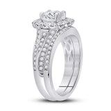 14kt White Gold Cushion Diamond Bridal Wedding Ring Band Set 1-1/2 Cttw