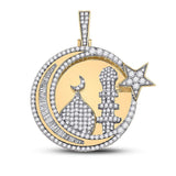 10kt Yellow Gold Mens Baguette Diamond Islam Crescent Moon Charm Pendant 2-3/8 Cttw